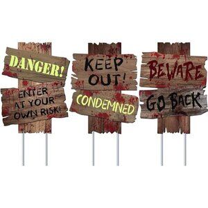 Halloween Decorations Beware Signs Yard Stakes Warning Sign 3 Pcs ,16.5" x 12.2"